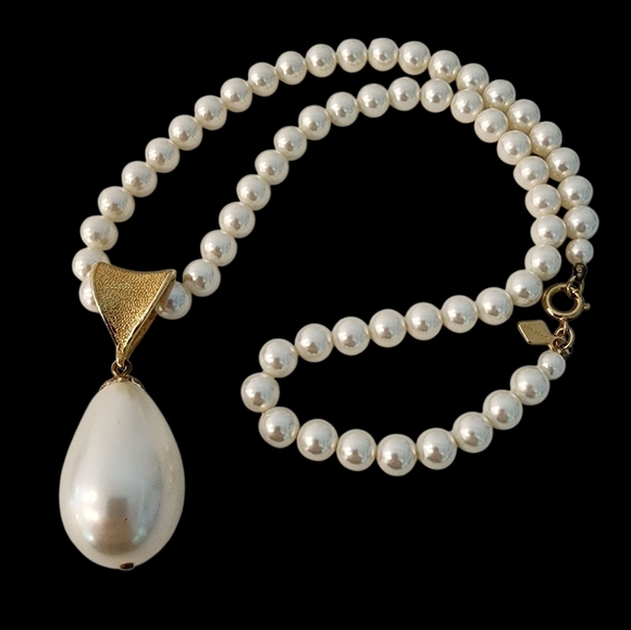 Vintage Sarah Coventry pearl necklace with pearl pendant teardrop gold - Picture 6 of 16